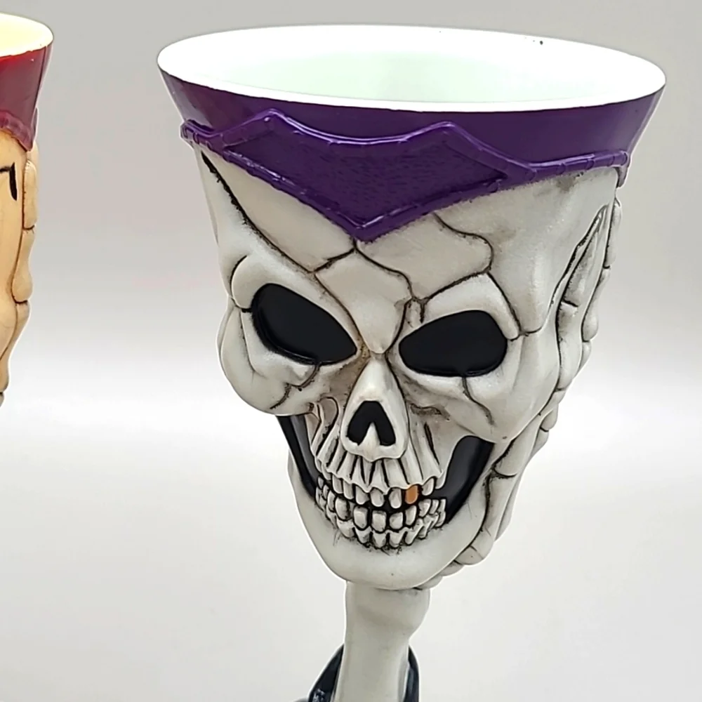 Skull Goblet Hard Plastic Wine Glasses, Set of 2, One is Purple, One is Maroon